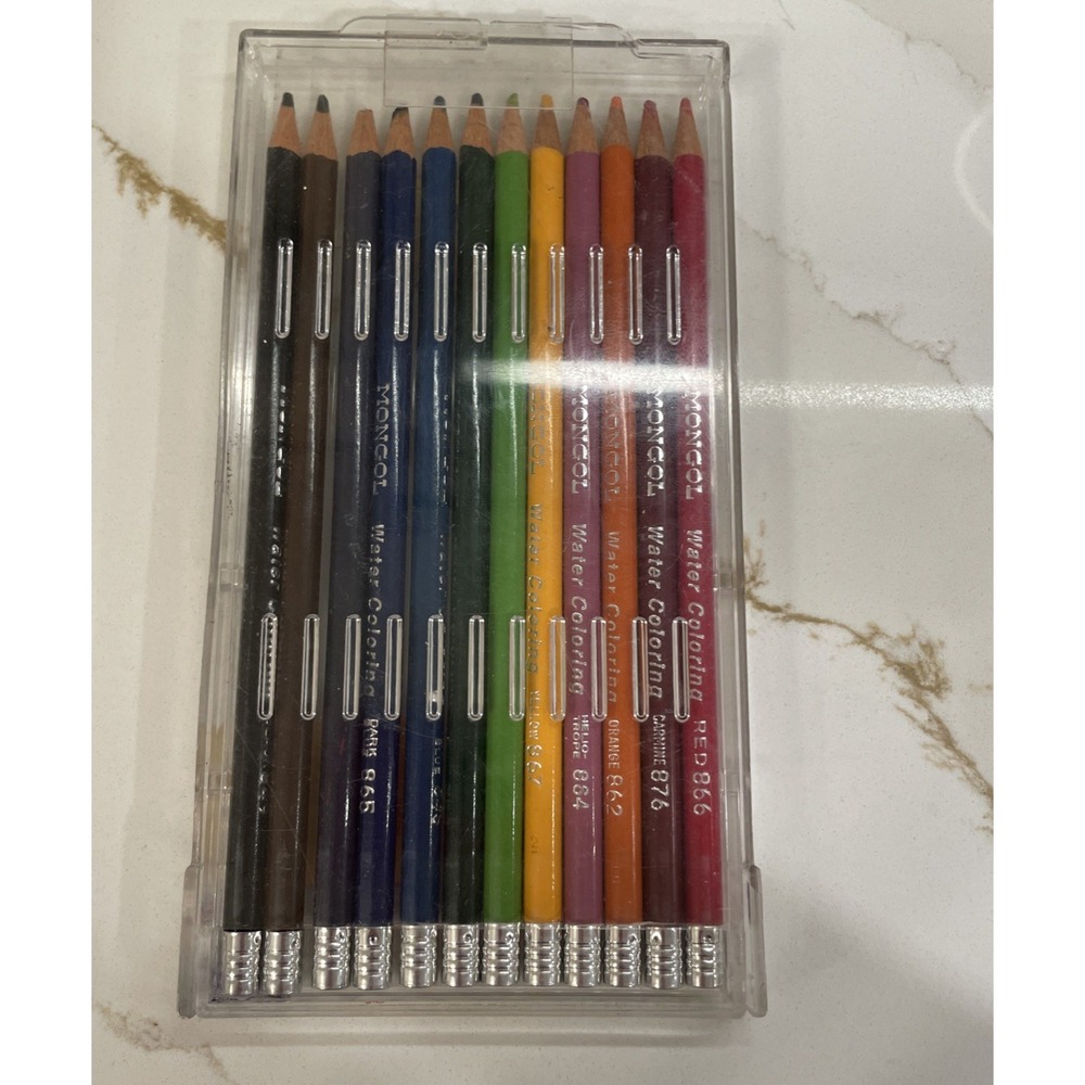 Vintage Mongol Set of 12 Colored Pencils Eberhard Faber Assorted Case READ